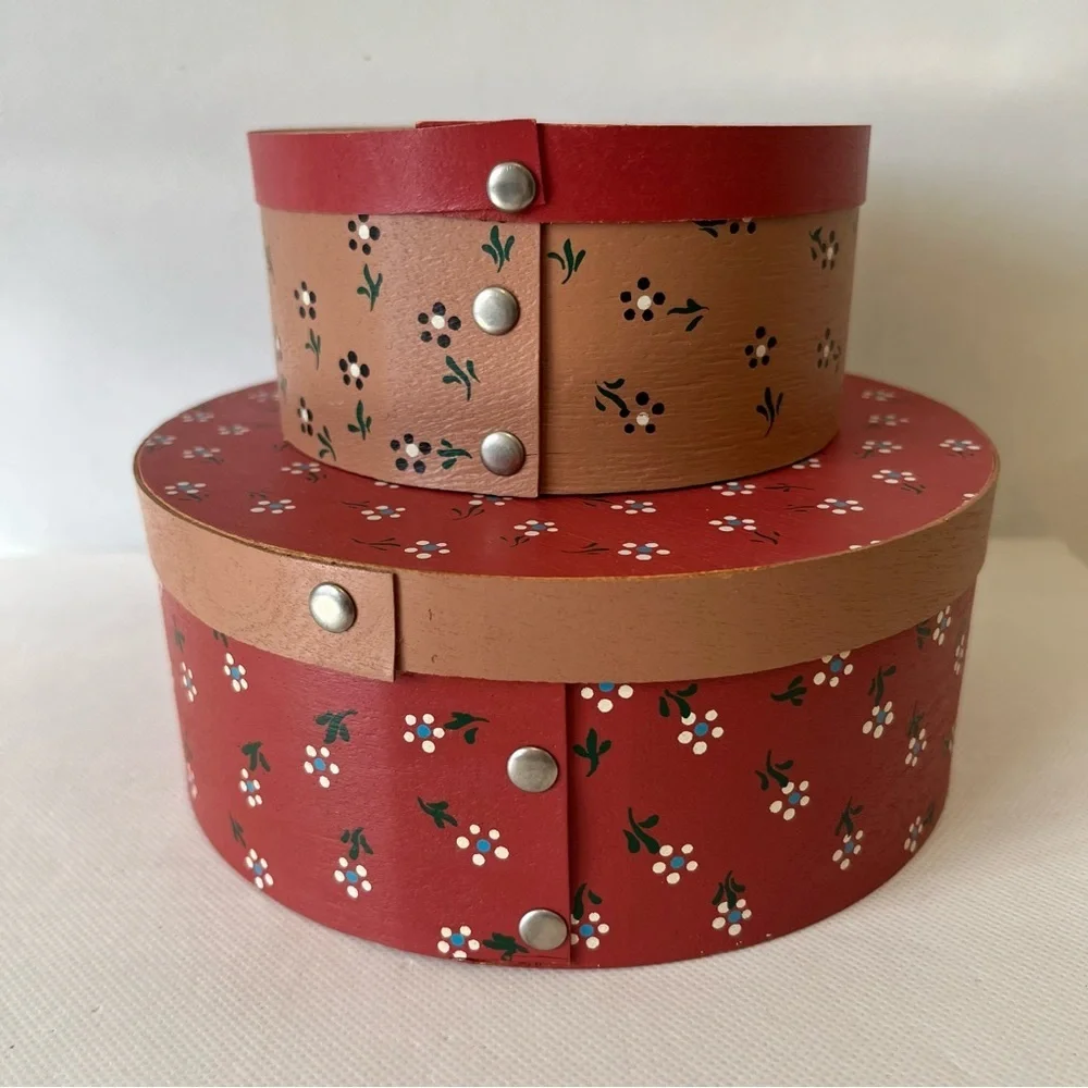 Vintage Wood Shaker Boxes Primitive Floral Nesting Set of 2